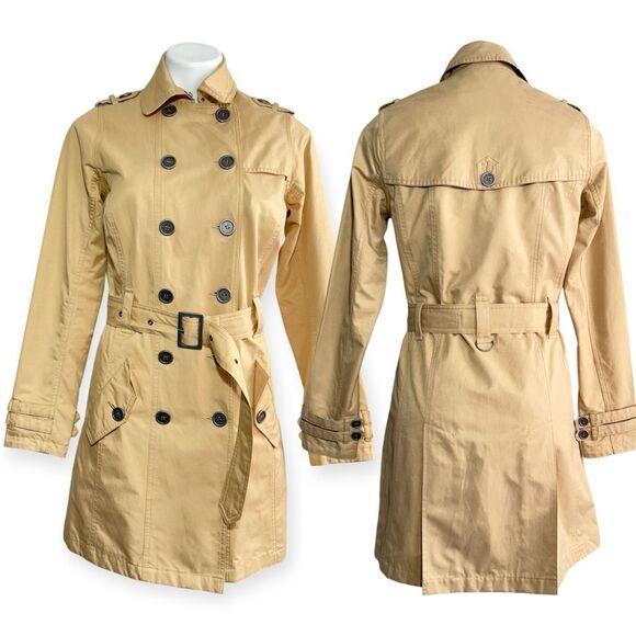 Barbour Tartan Tay Trench Coat In Beige Cream 4 Double Breasted Classic Preppy - Picture 3 of 16